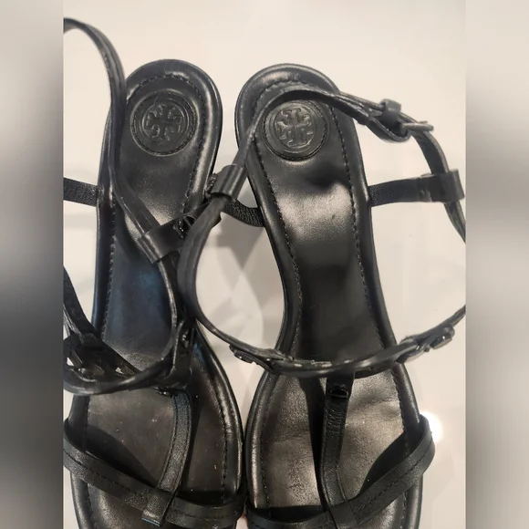 Tory Burch Miller Black Leather Wedge Sandals - Picture 10 of 14